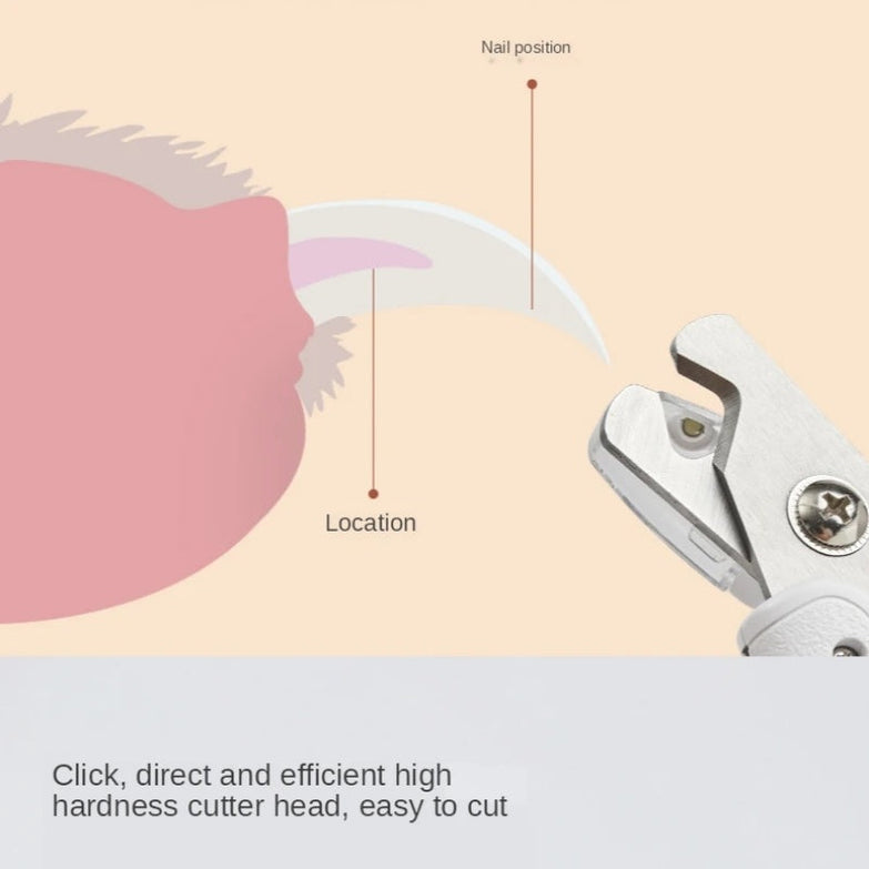 Professional pet nail clipper with LED light and stainless steel blade.