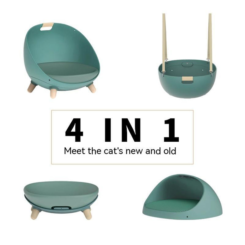 Green plastic cat nest bed, four-in-one design, suitable for small dogs.