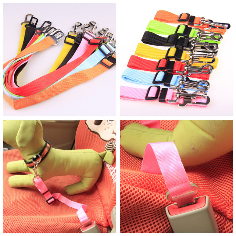 Fixed strap polyester dog leash with adjustable length for car safety and durable design.