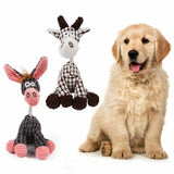 Dog toy play set with plush squeaky giraffe and donkey designs for puppies.