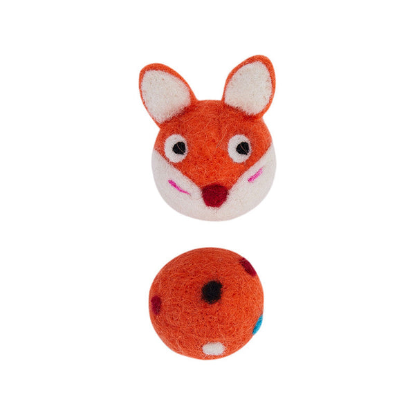 Colorful felt stretch ball cat toy with animal sounds and bell.