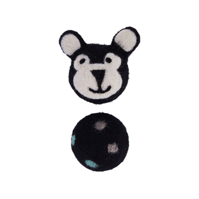 Colorful felt stretch ball for cats with bear design and small bell for interactive play.