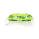 Aston Camp Bed in banana leaf design with white steel frame for pets.