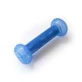 Dog cooling toy, barbell type, made of durable TPR material, for teething relief.