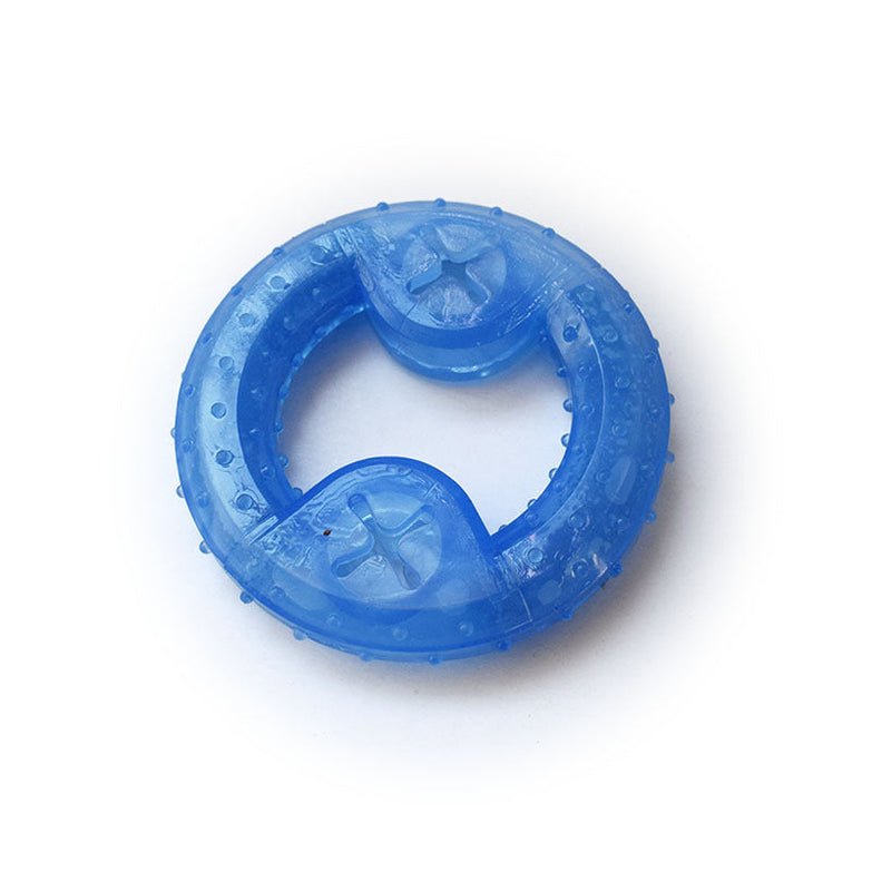 Dog cooling toy for teething, durable and freezer-friendly.