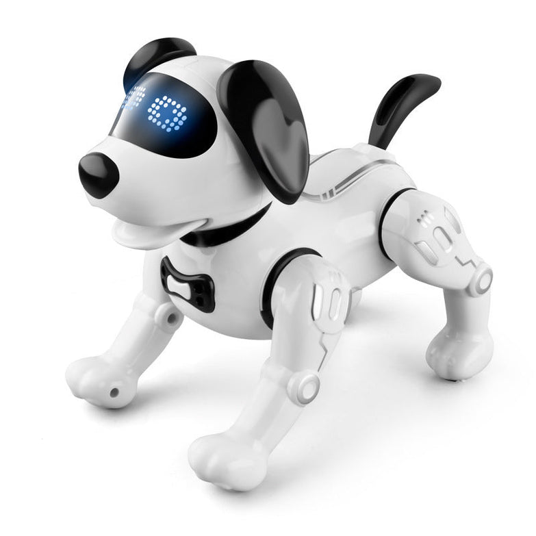 Smart remote control robot dog toy with bionic design and versatile functions for children.