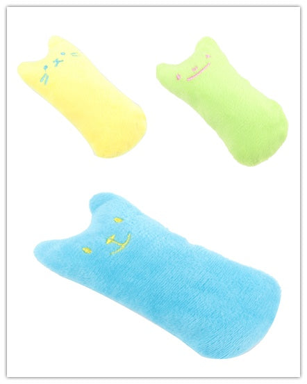 Colorful plush catnip toys for cats, ideal for biting and playing.