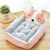 Large cozy pet bed in cartoon style, featuring soft fleece and velvet for cats and dogs.