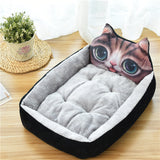 Warm, cozy pet bed with cat design, suitable for cats and dogs.