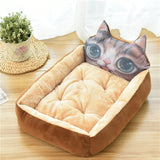 Large pet cat dog bed, soft fleece, cartoon doghouse design, cozy pet nest.