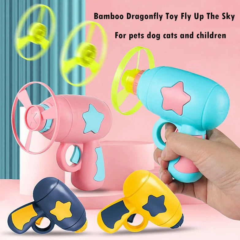 Pet toy dog cat LED light bamboo dragonfly launcher for children.