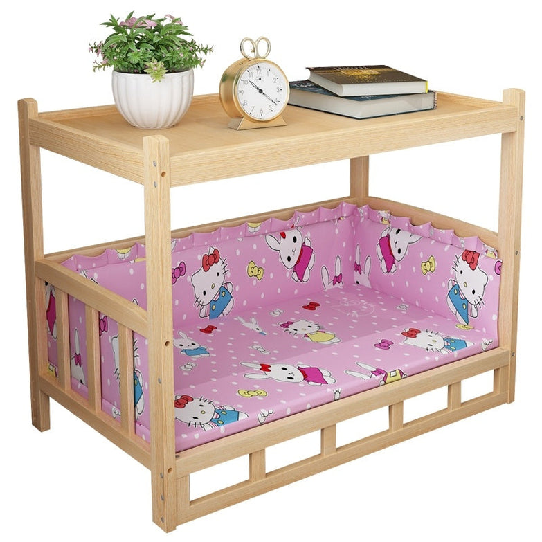 Nightstand with integrated DIY pet bed featuring cute pink KT cat design.