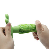 Dog molar toy in green rubber with soft bumps for large dog teeth cleaning.