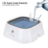 1.5L Cat Dog Water Bowl with anti-overflow and slow water feeder design, ideal for pets, made of ABS and PP materials.