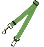 Fixed strap polyester dog leash in green, durable and adjustable for car safety.