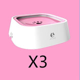 1.5L cat and dog water bowl with floating design and anti-overflow feature in pink.