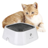 1.5L cat dog water bowl with floating anti-overflow design for pets.