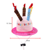 Christmas funny hat for pets, pink birthday cake design with colorful candles, ideal for cosplay and festive events.