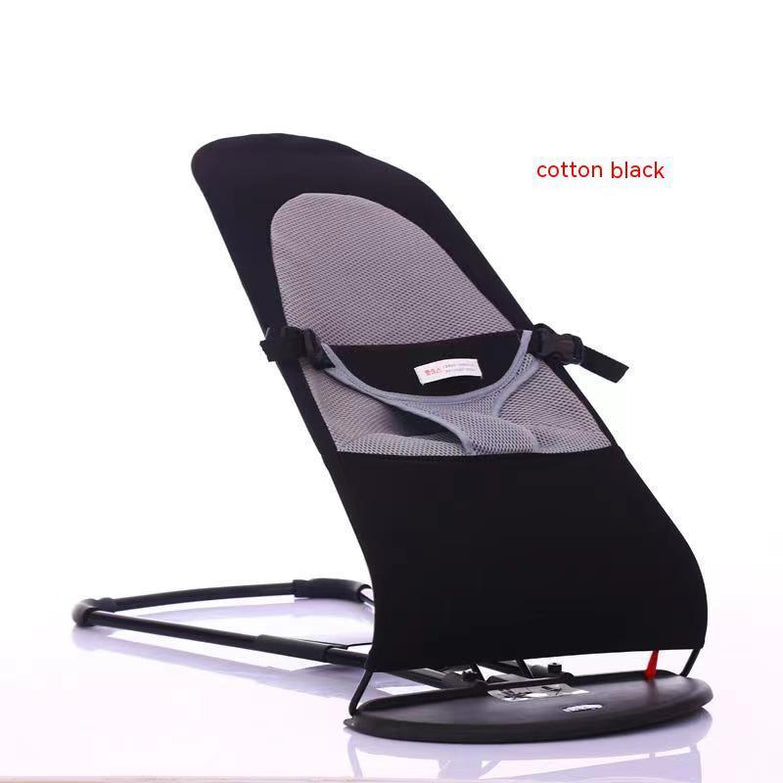 Portable dog rocking chair in cotton black with sturdy metal frame and cushioned seat.