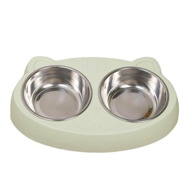 Dog bowls double bowls, stainless steel with non-slip resin station for pets.