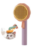 Hand-held pet cat brush with steel wire, self-cleaning design, promotes blood circulation and reduces hair loss.