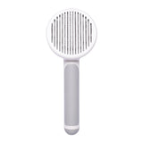 Hand-held steel wire pet brush for hair removal, promotes circulation, reduces hair loss.