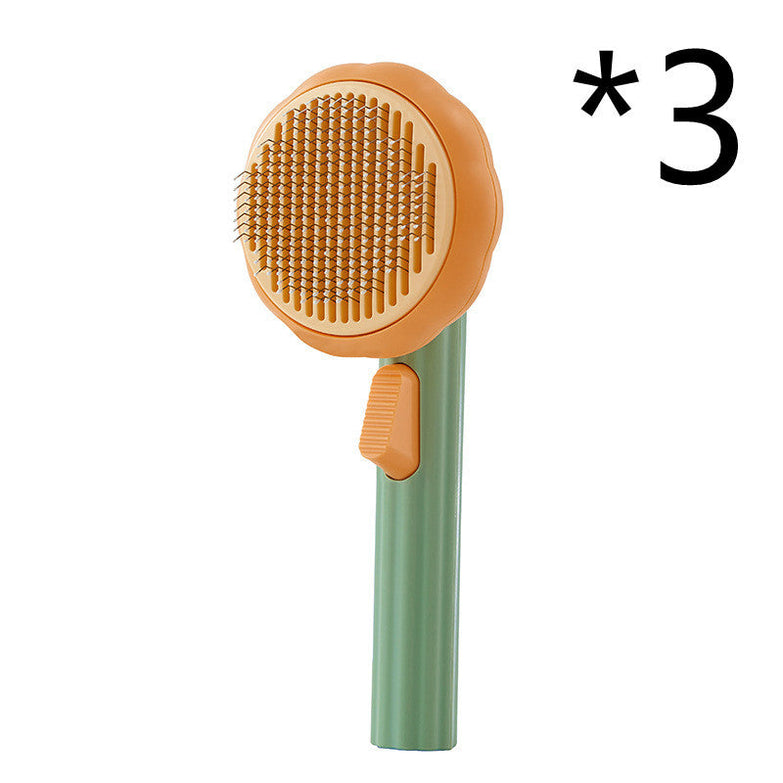 Steel wire cat brush with self-cleaning feature in pumpkin color, promoting blood circulation and reducing hair loss.