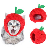 Curly Hair Pet Hat for Cats in Red Plush with Cartoon Design, 21x16x7cm.