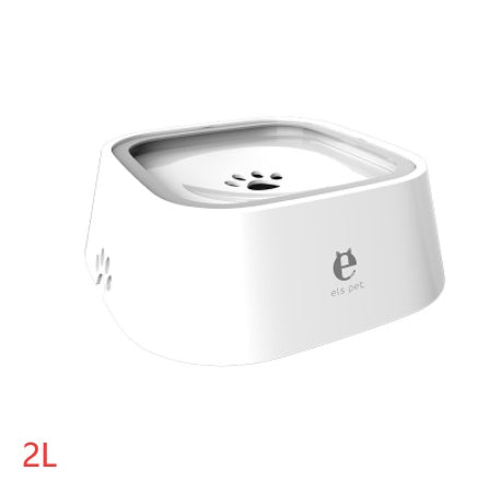 1.5L cat and dog water bowl with anti-overflow design in white.