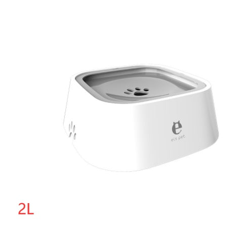 1.5L anti-overflow cat and dog water bowl in white.