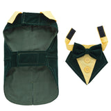 Pet supplies clothing dog dress tuxedo in green polyester with bow tie.