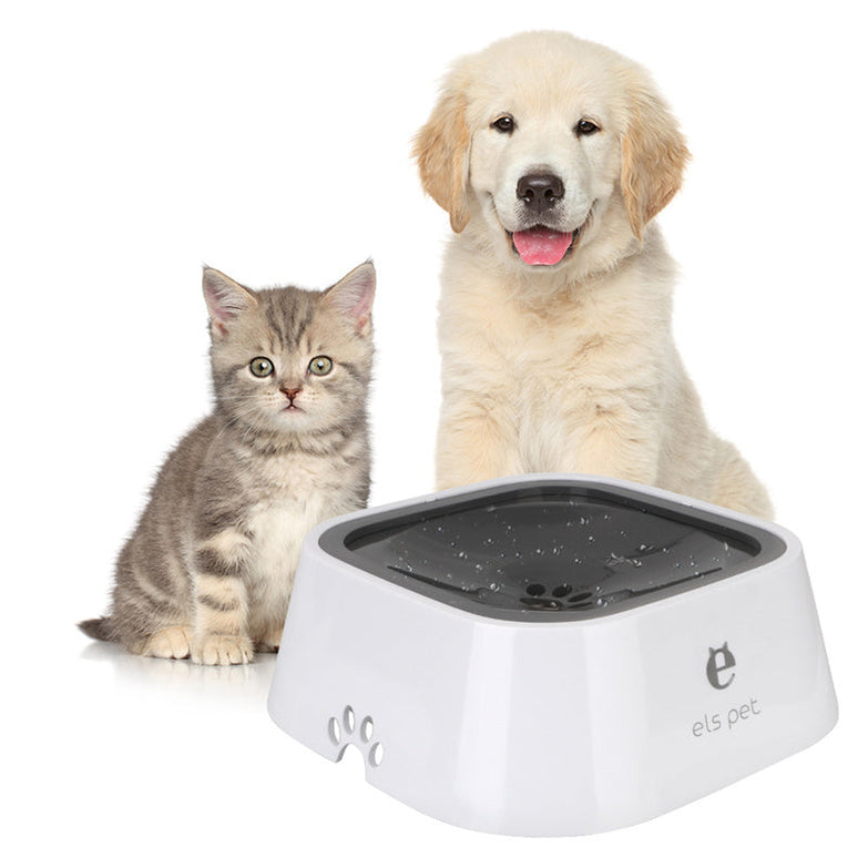 1.5L Cat Dog Water Bowl Anti-Overflow Slow Feeder with Kitten and Puppy