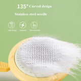 New pet cat brush with 135° stainless steel needle and curved design for hair removal.