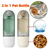 2 In 1 Pet Water Cup in green and beige, portable dog walking water feeder and feeding supplies.