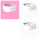 1.5L Cat Dog Water Bowl in pink and white, anti-overflow design, pet slow water feeder.