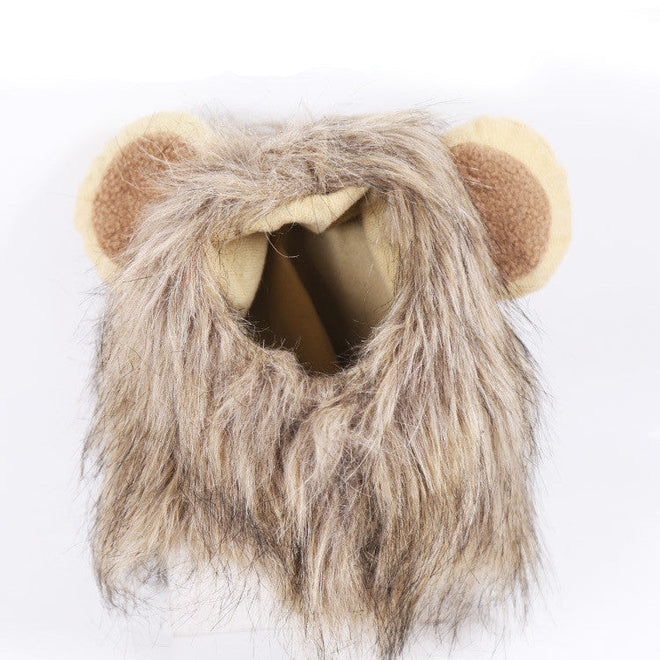 Christmas funny pet hat with lion mane and ears, cosplay costume for cats and small dogs.