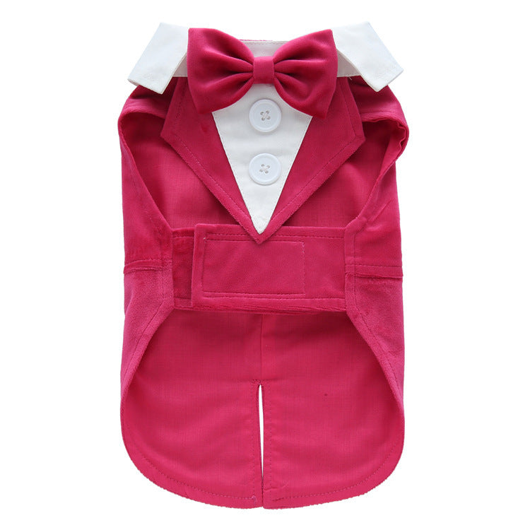 Plain polyester dog tuxedo dress in vibrant red, sizes XS to XL.