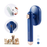 Pet comb for cats and dogs in blue with self-cleaning feature.