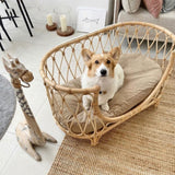 Handmade rattan pet bed sofa with dog