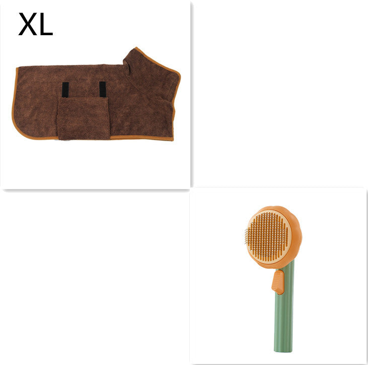 XL-sized pet grooming set with new pet cat brush featuring a handheld steel wire self-cleaning comb for hair removal.