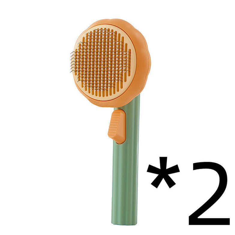 New pet cat brush with steel wire self-cleaning design for hair removal.