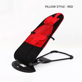 Portable dog rocking chair in red and black cloth with pillow style design.