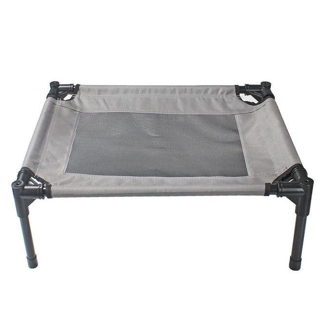 Gray Oxford cloth breathable dog bed trampoline with iron frame.