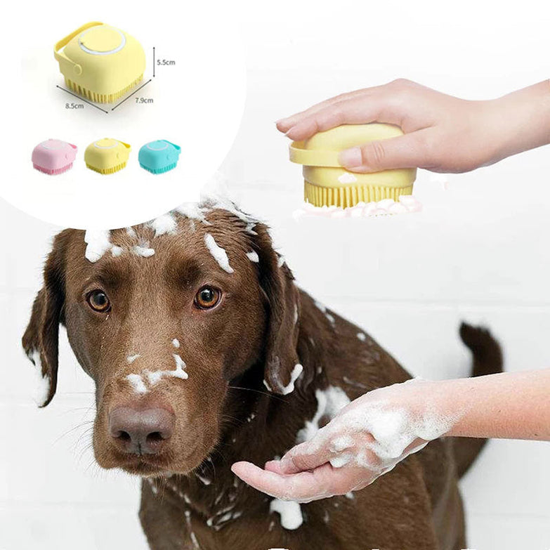 Silicone dog bath massage gloves for easy pet grooming and shampoo application.