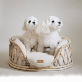 Handmade rattan woven pet bed sofa for dogs, featuring a comfortable design.