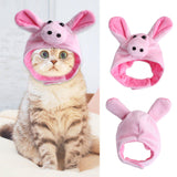 Curly hair pet hat for cats, plush pink cartoon design with ears.