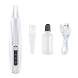 Efficient LED shaving pet clipper with accessories including cleaning brush and charging cable.