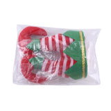 Pet Christmas dress up hat with red and green stripes, flannel material, adjustable elastic band.