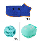 Silicone dog bath massage glove with grooming brush, blue and turquoise design.