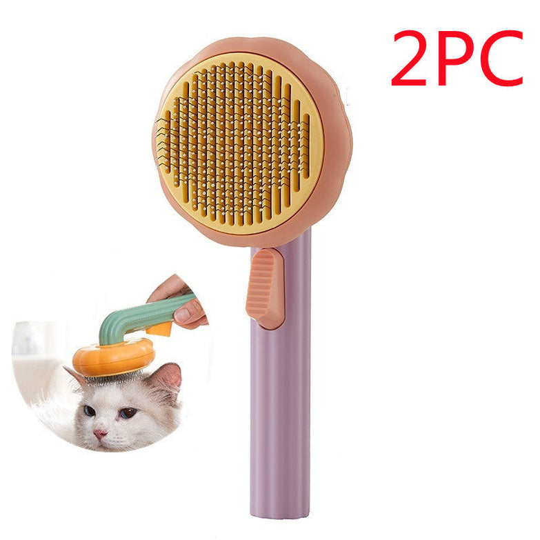 Hand-held steel wire cat brush for self-cleaning, hair removal, and grooming.